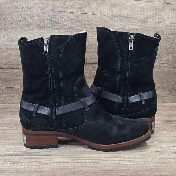 UGG Endell Women's Size 9 Black Harness Biker Suede Boots (5604) - Picture 6 of 9